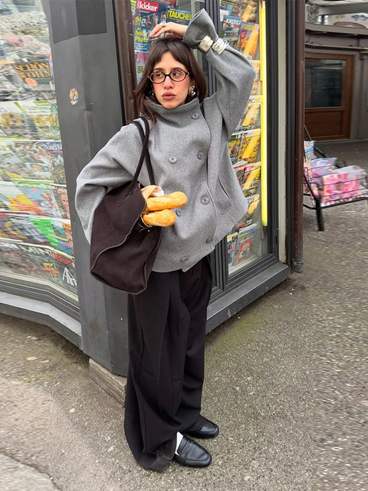 Cropped Double-Breasted Coat for Women - Image 4