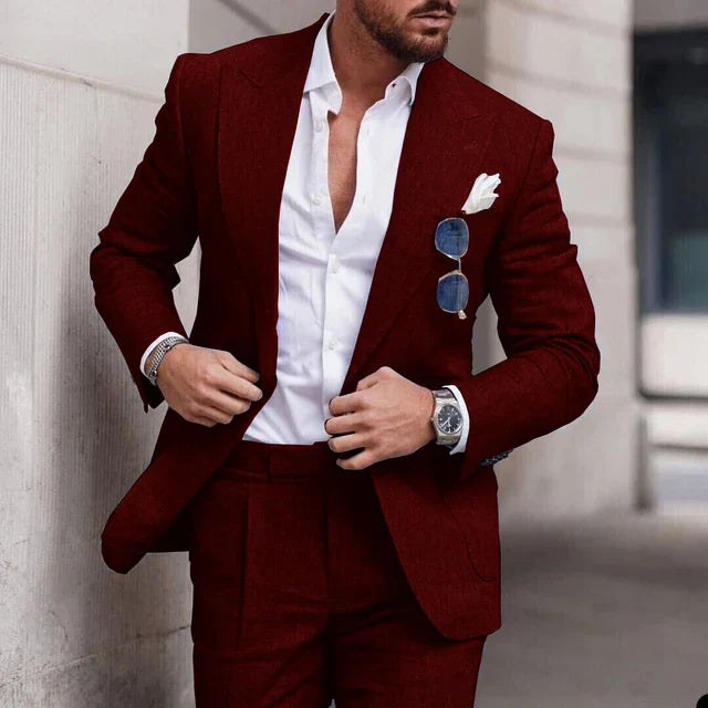 Men's 2-piece linen wedding suit - single breasted