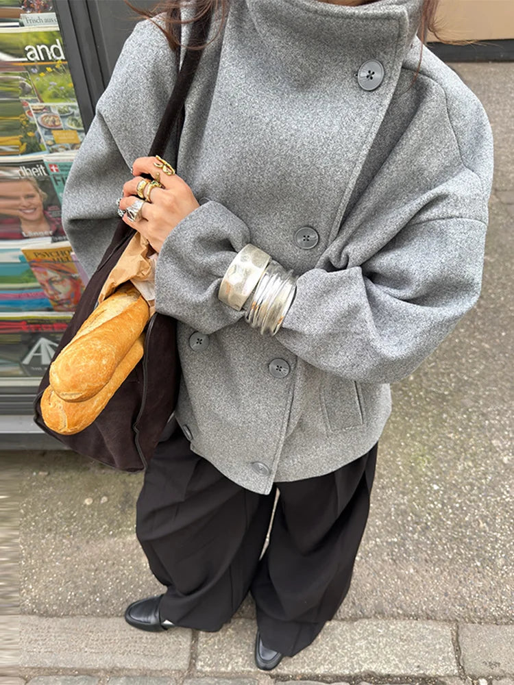 Cropped Double-Breasted Coat for Women - Image 5