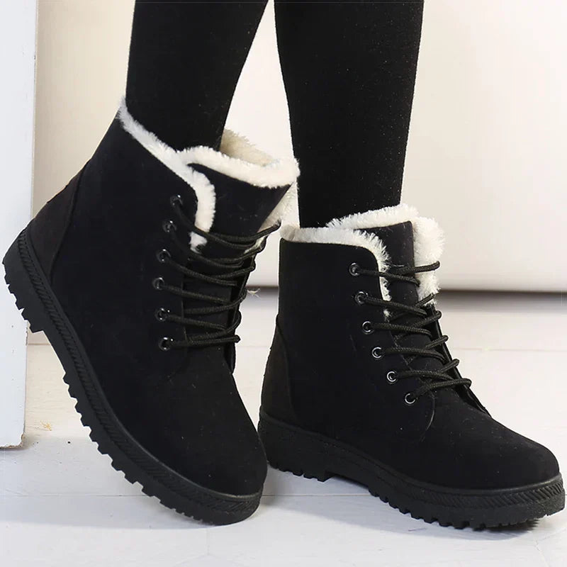Botas de invierno para mujer con forro polar - Botines cálidos con cierre de cordones