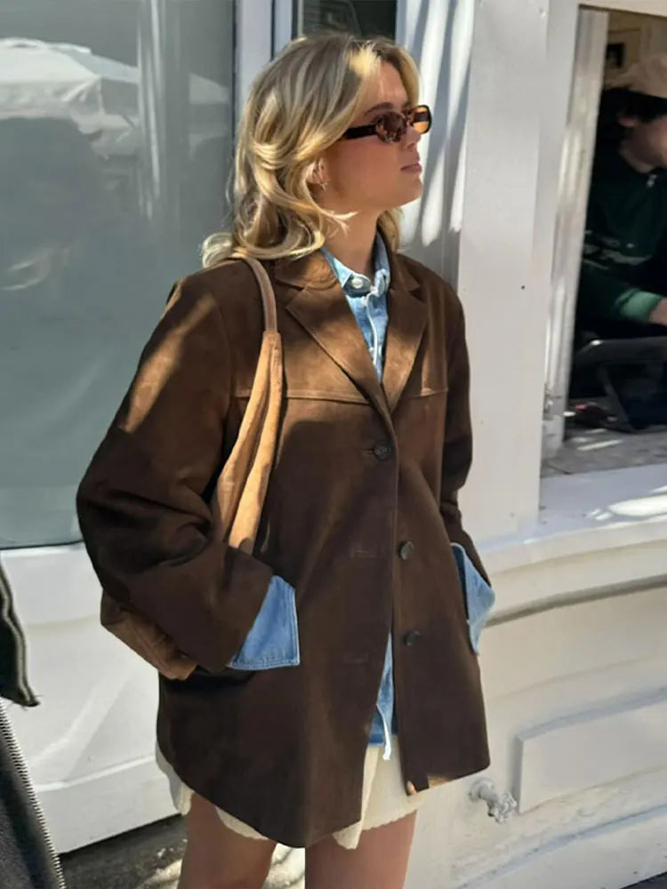 Yara | Cappotto marrone elegante da donna con una finitura lussuosa
