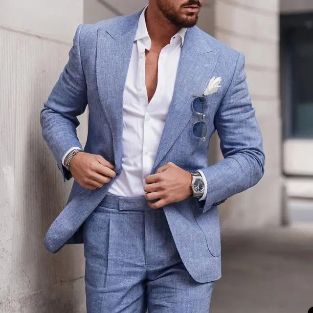 Men's 2-piece linen wedding suit - single breasted