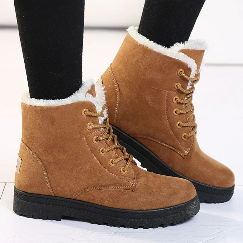 Botas de invierno para mujer con forro polar - Botines cálidos con cierre de cordones