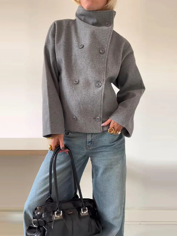 Cropped Double-Breasted Coat for Women - Image 6