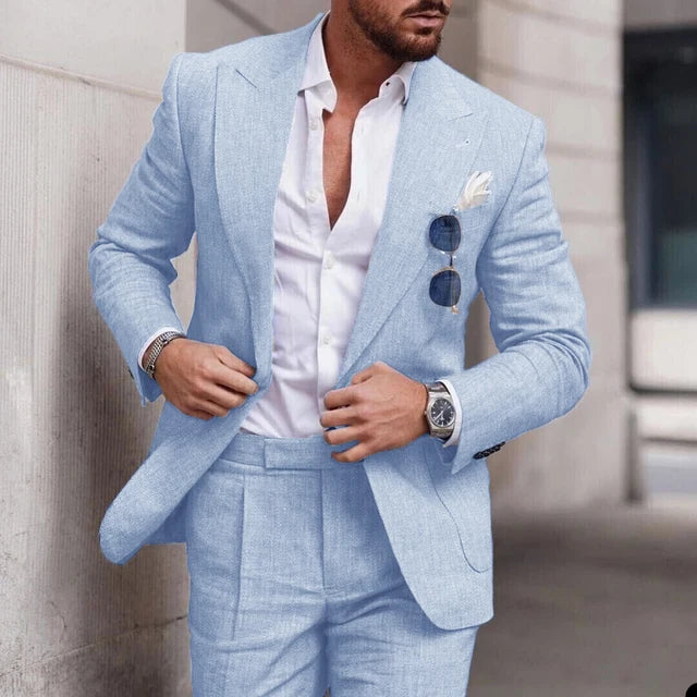 Men's 2-piece linen wedding suit - single breasted