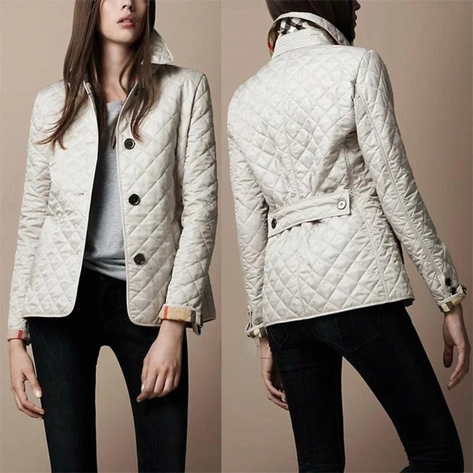 Stylish plaid ladies' jacket with lapel collar