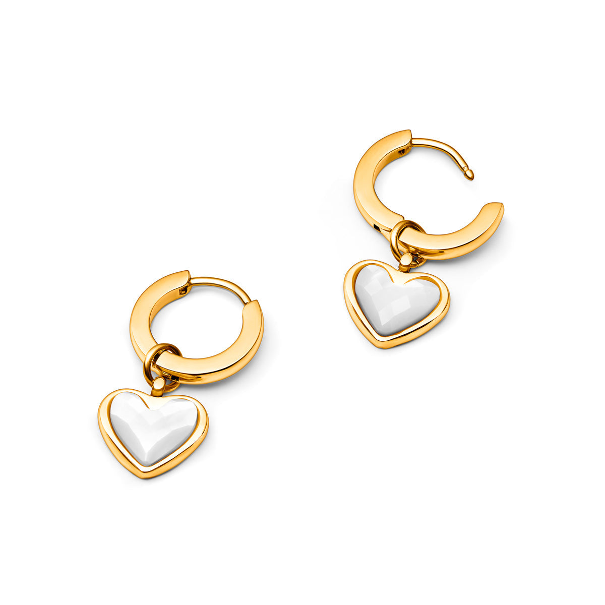 Heart earrings in white quartz (gold)