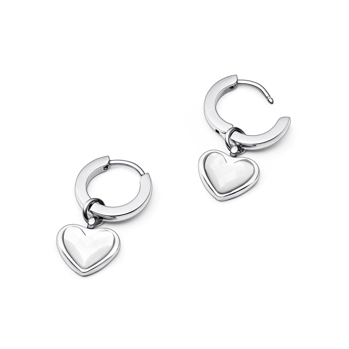 Heart earrings in white quartz (silver)