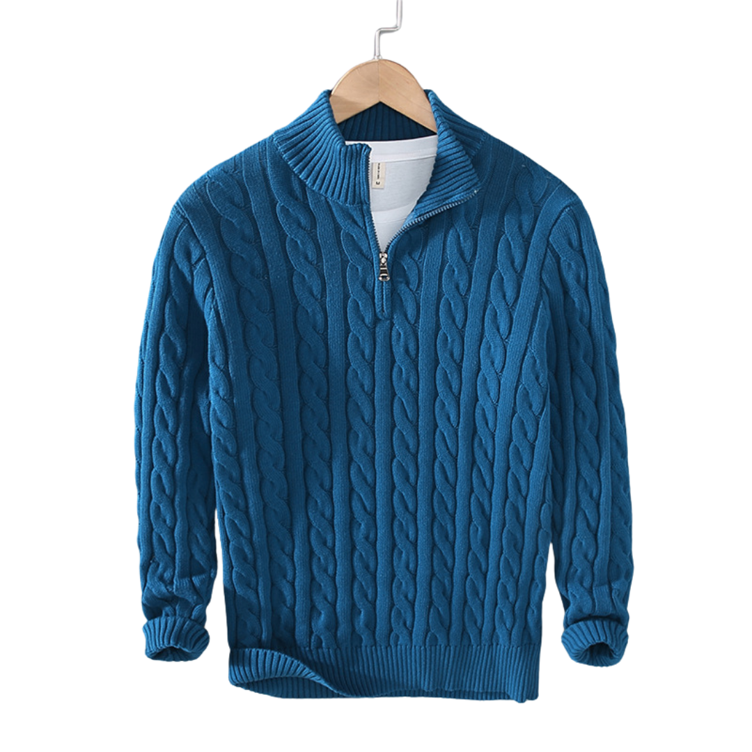 Cable Knit Quarter Zip Sweater for Men - Image 3