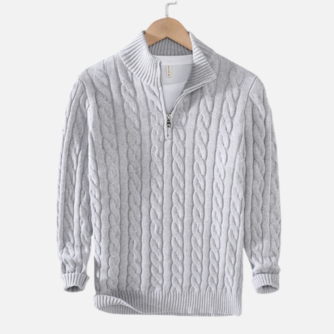 Cable Knit Quarter Zip Sweater for Men - Image 1