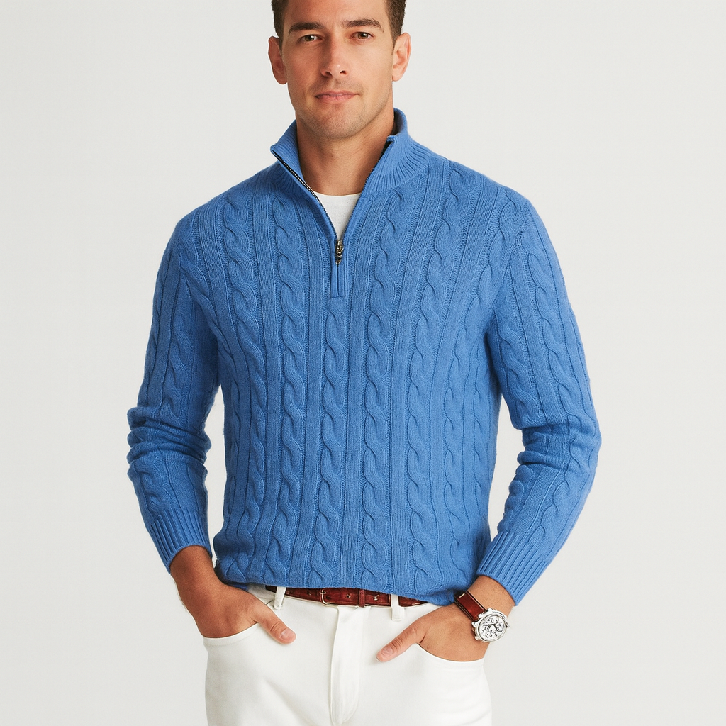 Half Zip Sweater with model light blue