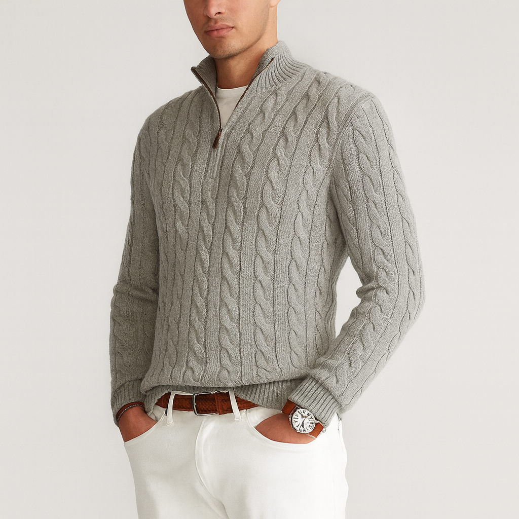 Half Zip Sweater with model gray
