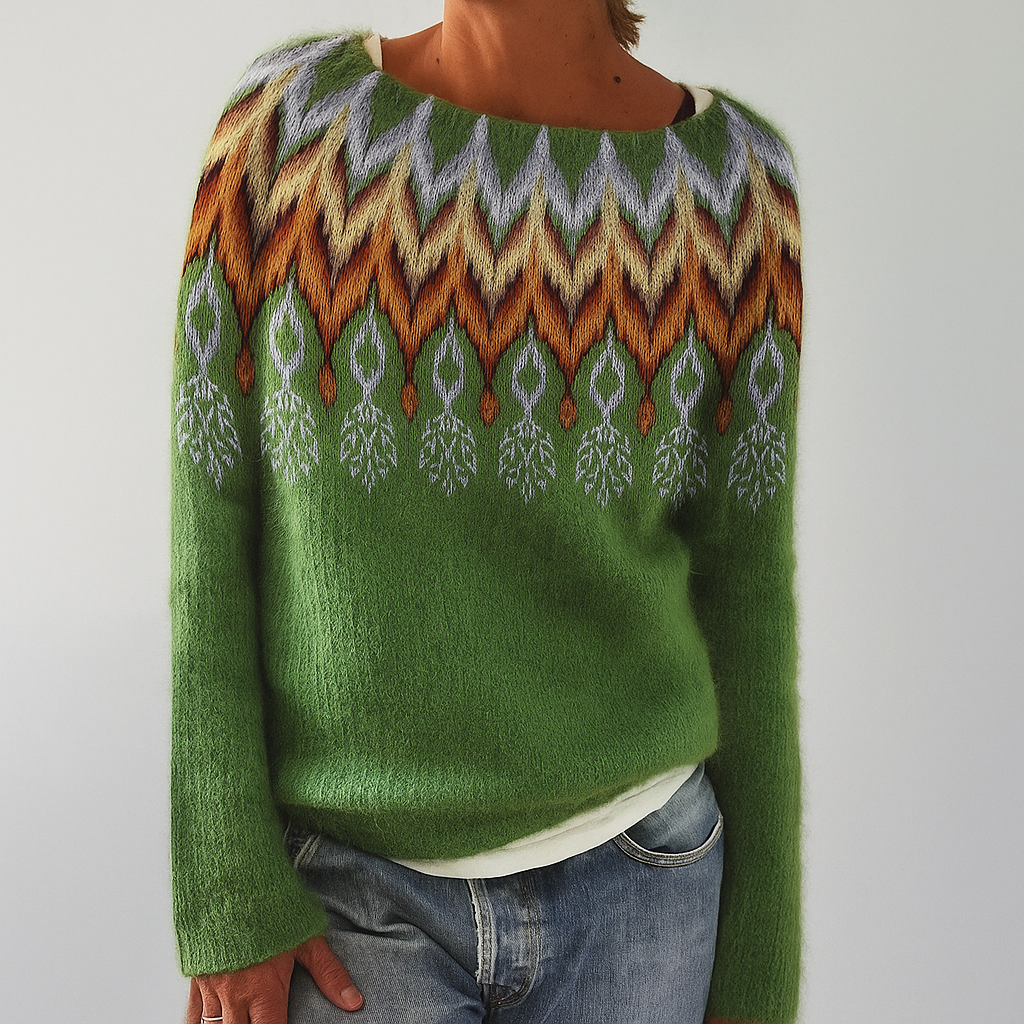 Sweater with retro pattern with model light green