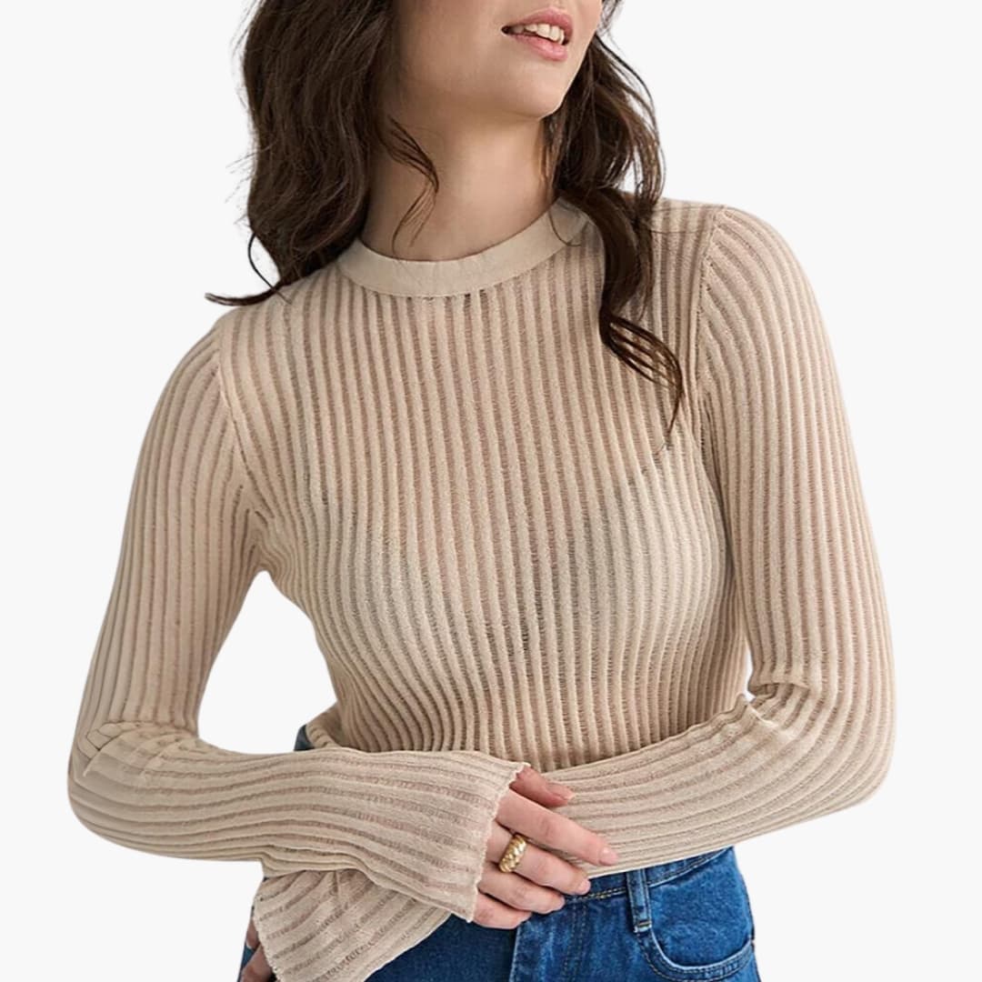 Long Sleeve Ribbed Top for Women - Image 1