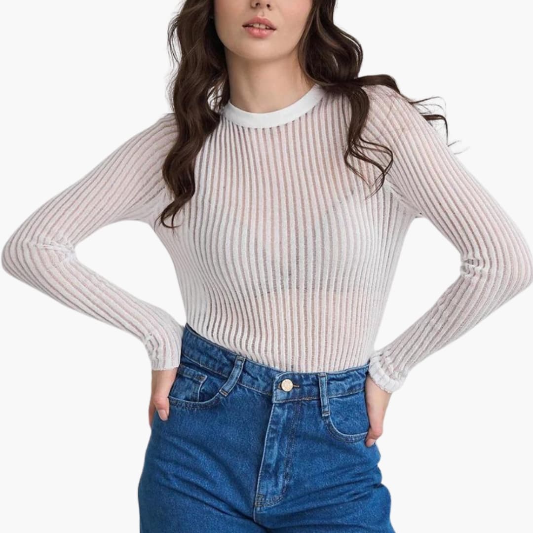 Long Sleeve Ribbed Top for Women - Image 2