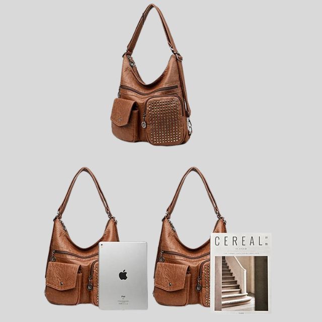 Vintpack - Studded leather backpack - Ideal for school and travel - Travel detail - Compact