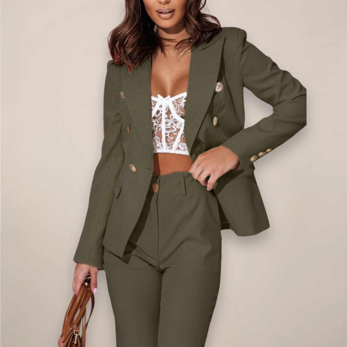 Costum blazer din două piese pentru femei - Set elegant croit pentru muncă și ocazii formale
