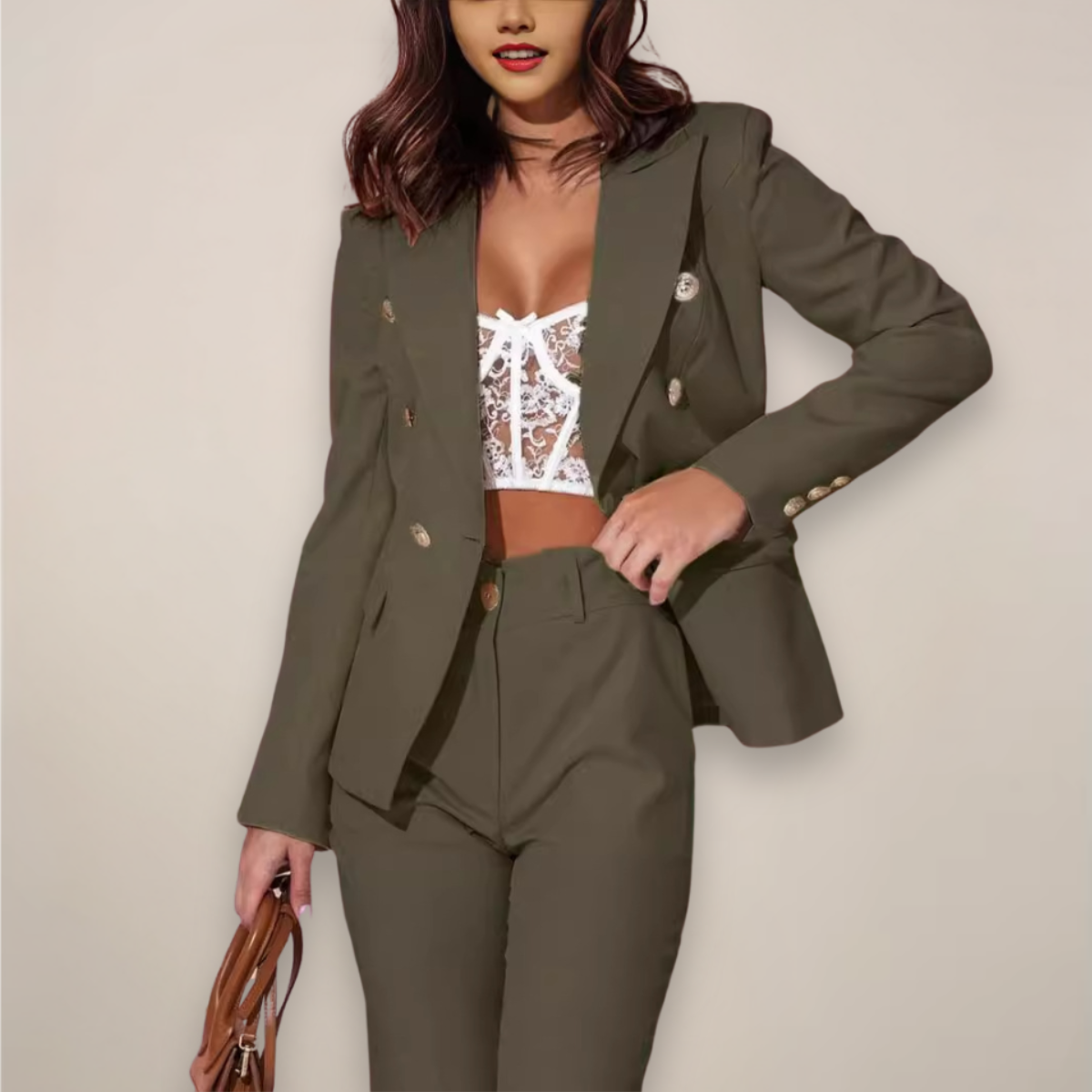 Costum blazer din două piese pentru femei - Set elegant croit pentru muncă și ocazii formale