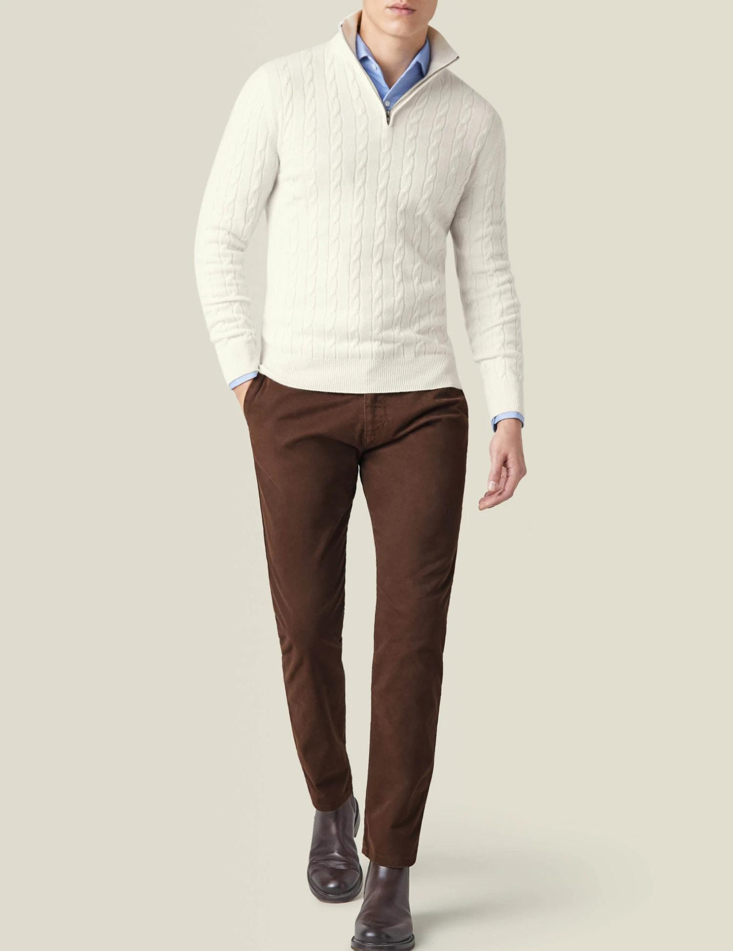 Cable Knit Quarter-Zip Sweater for Men - Image 8