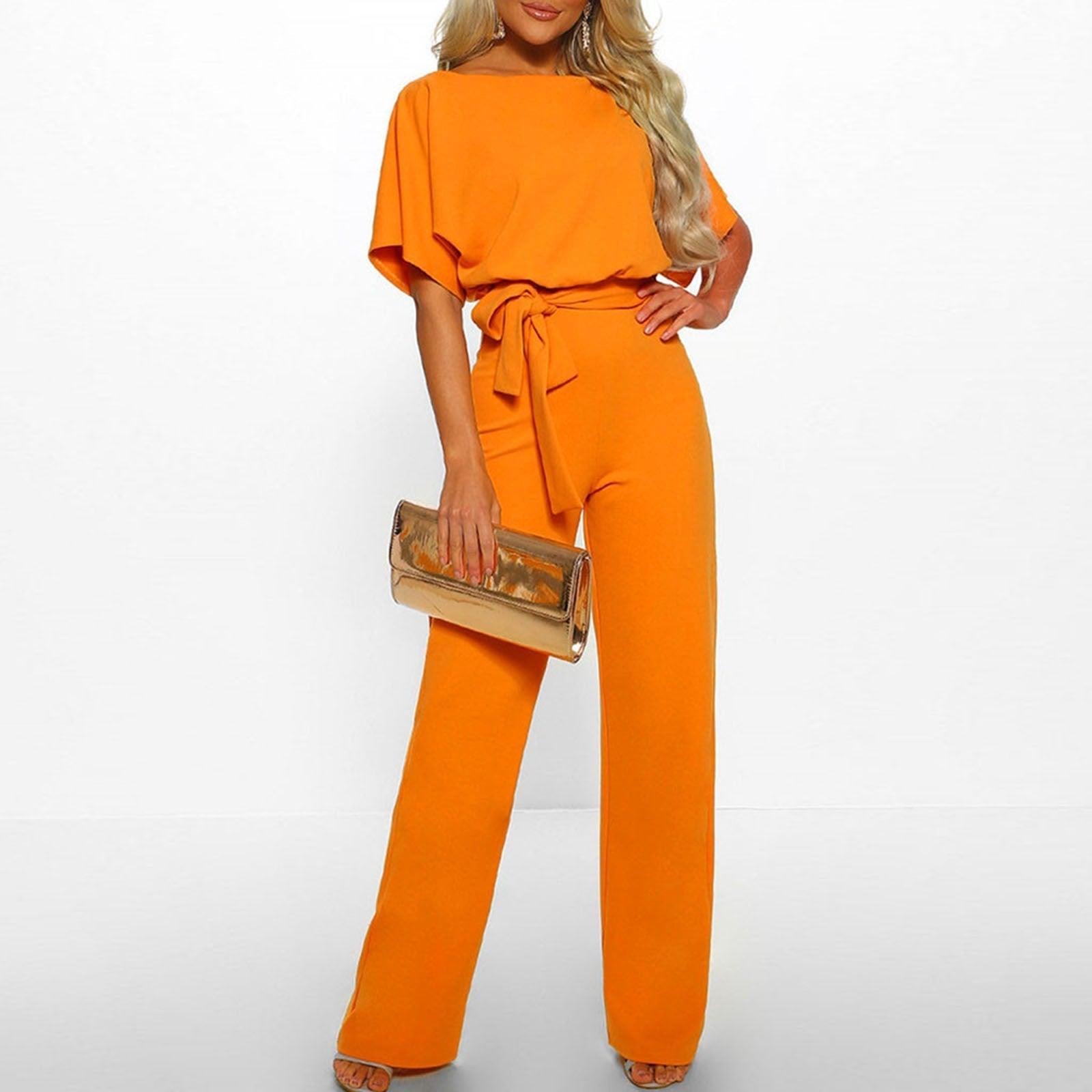Wide cut jumpsuit for women | short sleeve, elegant