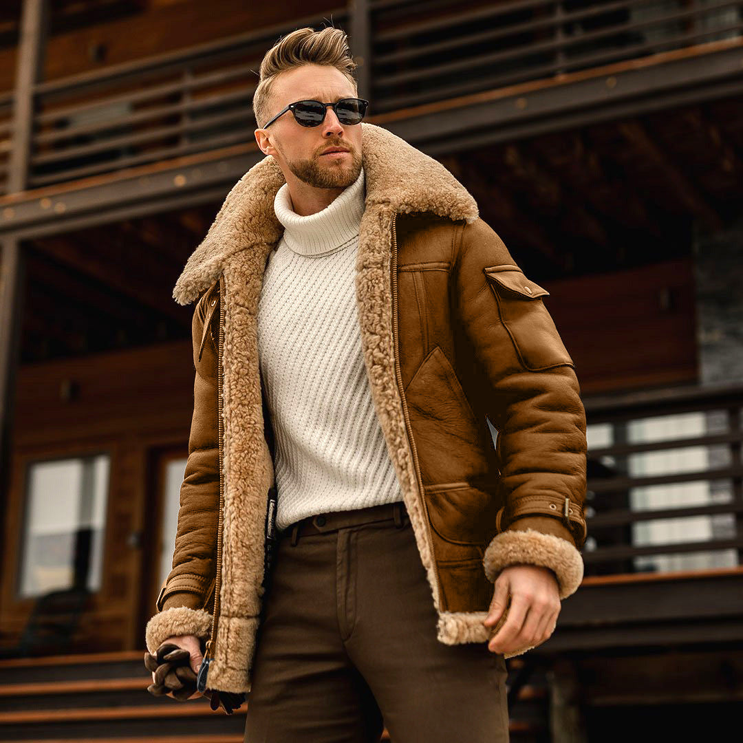 Giacca da aviatore in shearling da uomo | Caldo cappotto da pilota in ecopelle