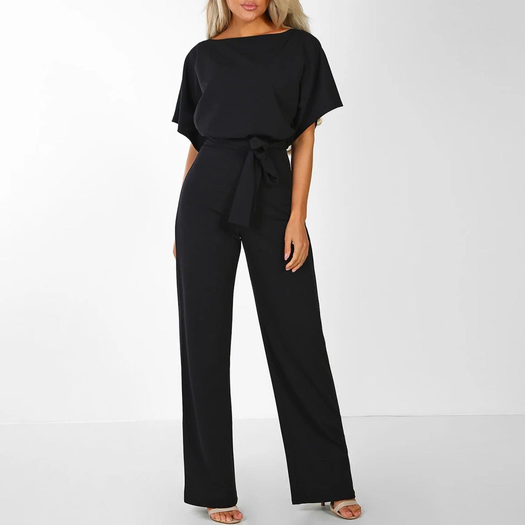 Wide cut jumpsuit for women | short sleeve, elegant