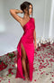 Alisha Evening Dress for Women - Asymmetrical Dress in Luxury Satin with High Slit and Elegant Cut