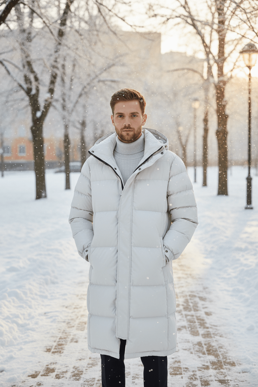 Hooded Long Puffer Coat for Men - Image 6