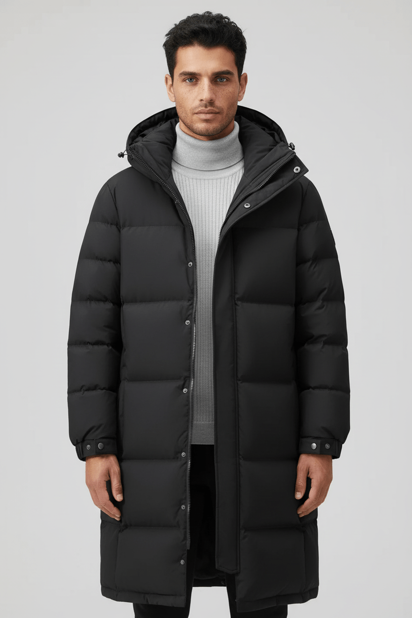 Hooded Long Puffer Coat for Men - Image 8