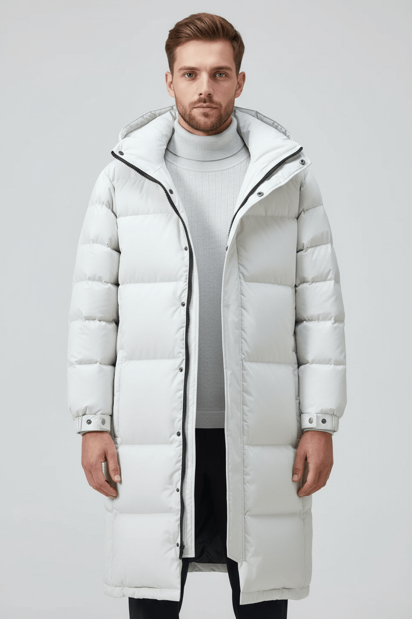 Hooded Long Puffer Coat for Men - Image 9