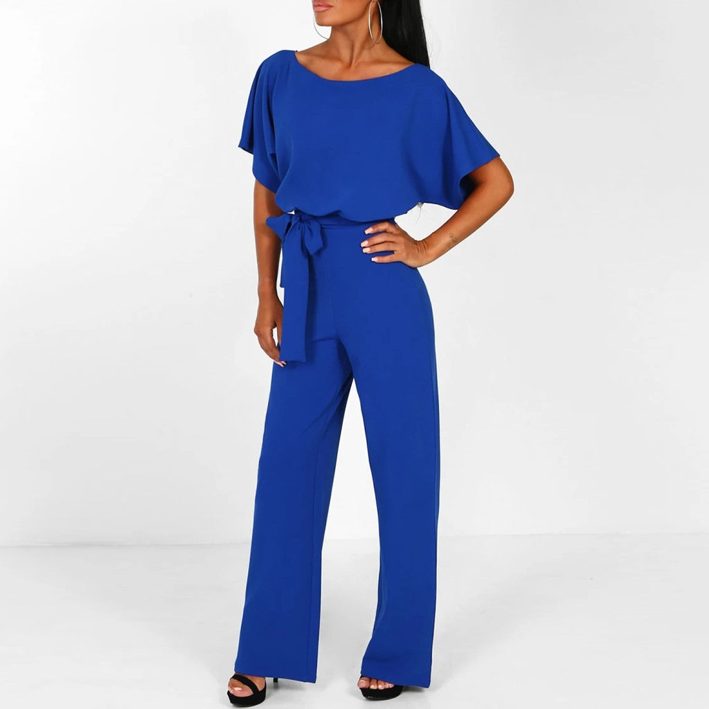Wide cut jumpsuit for women | short sleeve, elegant