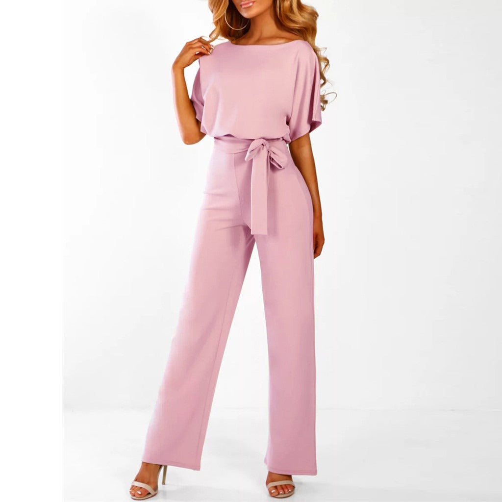 Wide cut jumpsuit for women | short sleeve, elegant