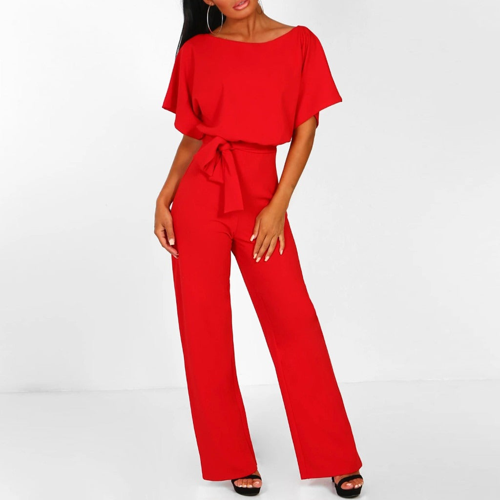 Wide cut jumpsuit for women | short sleeve, elegant