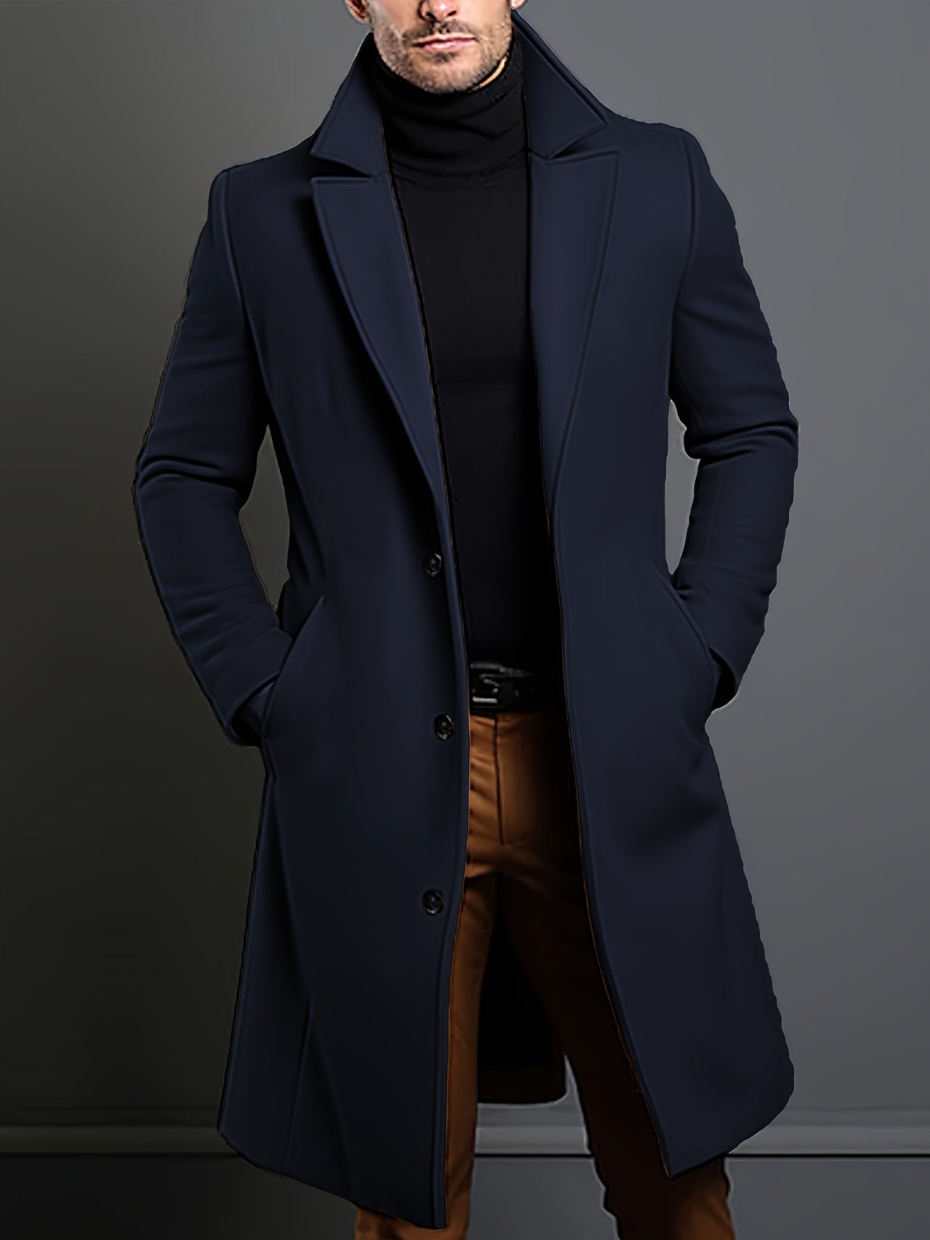 Long Notched Lapel Overcoat for Men - Image 3