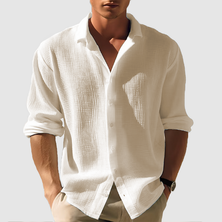 Daniel Men's Summer Shirt - Blue Striped Linen Blend Cotton & Cut Shirt