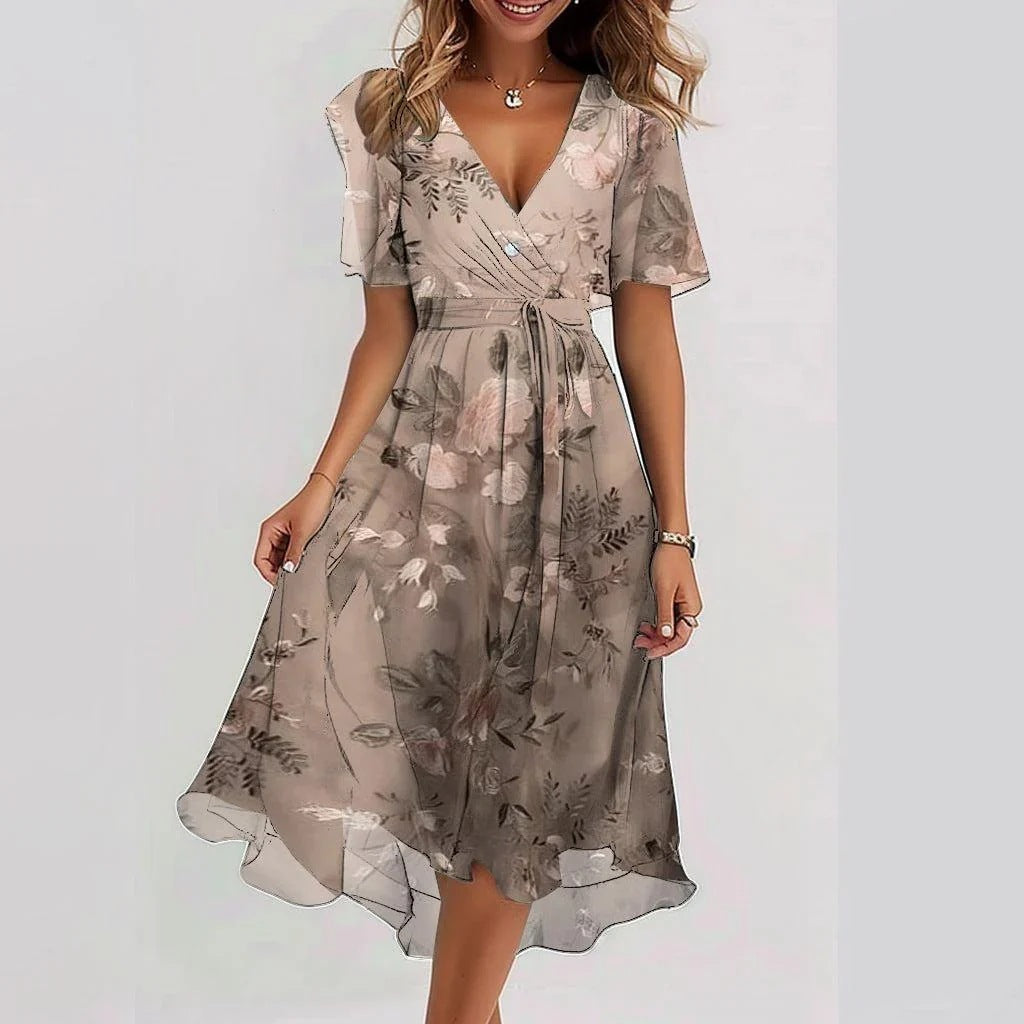 Aimee Women's Midi Dress - Flattering Cut with Vibrant Floral Pattern and Breathable Comfort