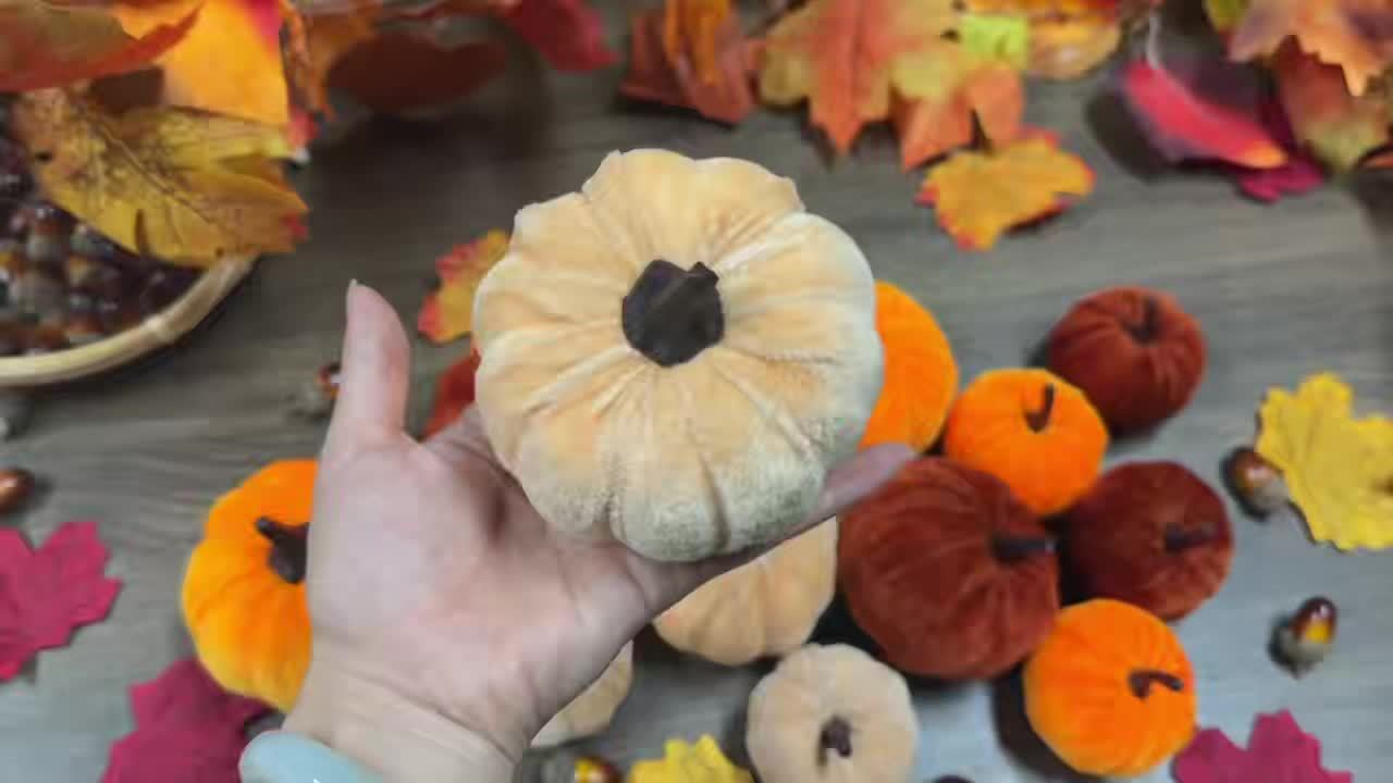 PumpkinPatch | 12 Artificial Velvet Pumpkins – Foam Fall Decorations & Halloween Table Decorations