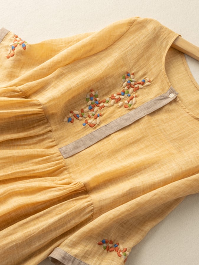 Zara Women's Dress - Embroidered Cotton and Linen Dress with Ethnic Design and Comfortable Cut