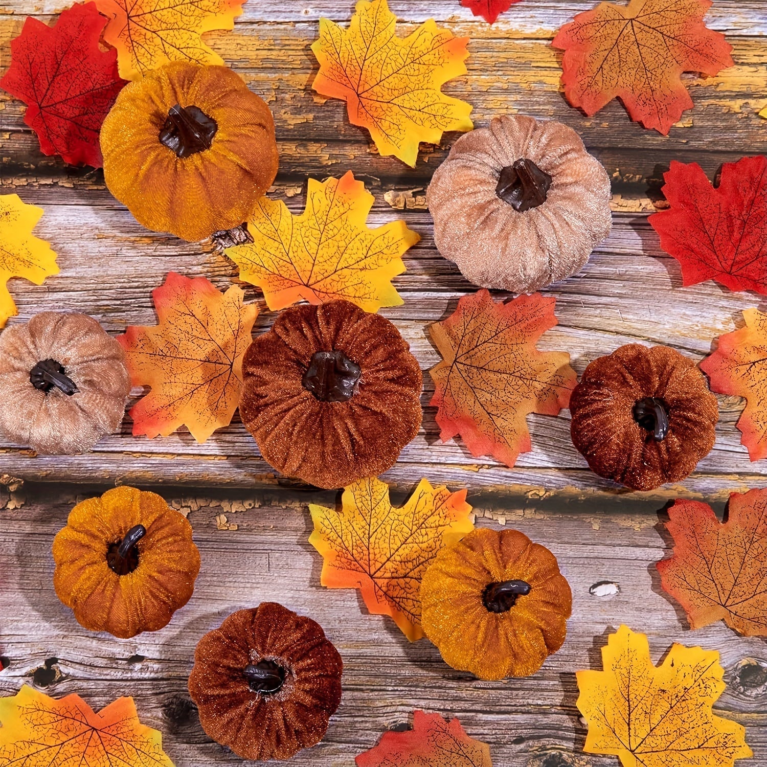 PumpkinPatch | 12 Artificial Velvet Pumpkins – Foam Fall Decorations & Halloween Table Decorations