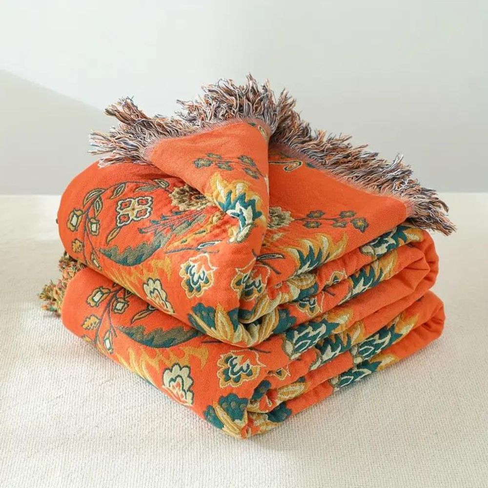 Cotton Floral Reversible Throw Blanket