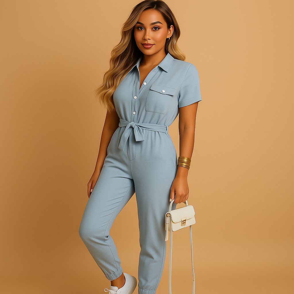 Fitted jumpsuit for women with button closure and flattering fit | Elvira