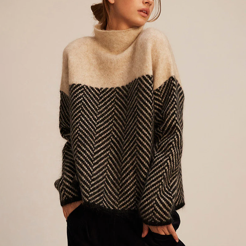 Color Block Turtleneck Sweater for Women - Image 1