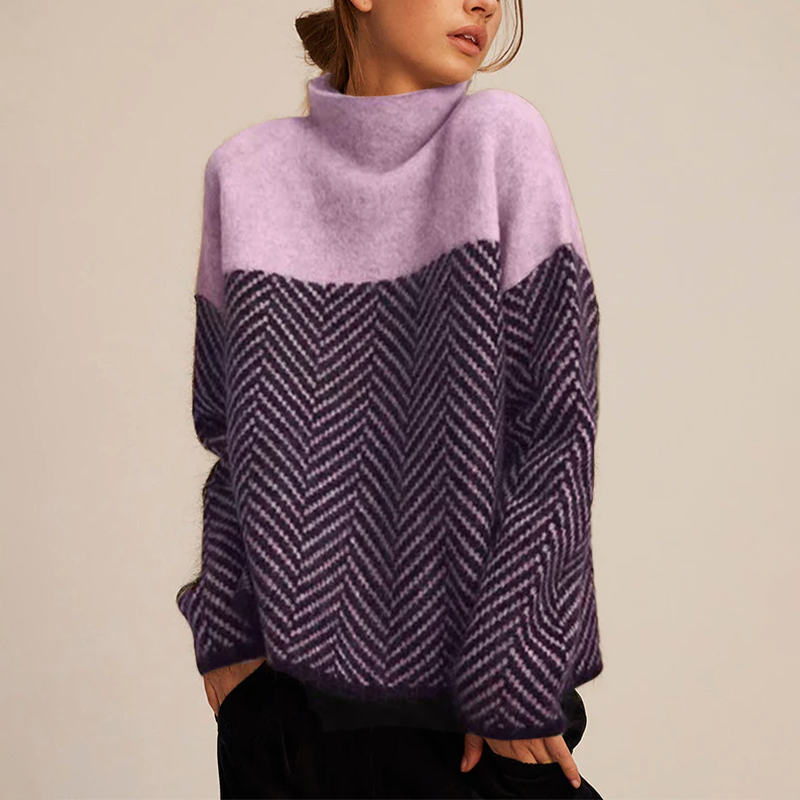 Color Block Turtleneck Sweater for Women - Image 6