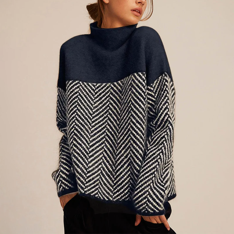 Color Block Turtleneck Sweater for Women - Image 7