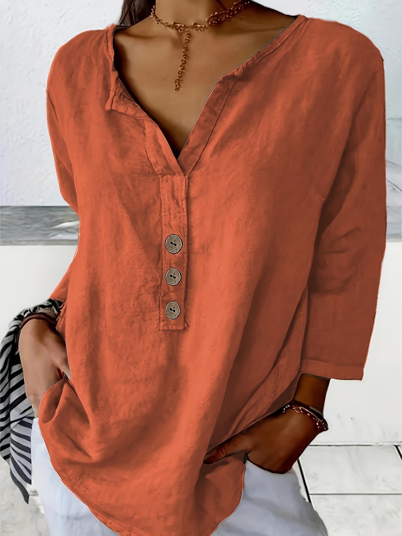 Luna - Casual Cotton and Linen Blouse
