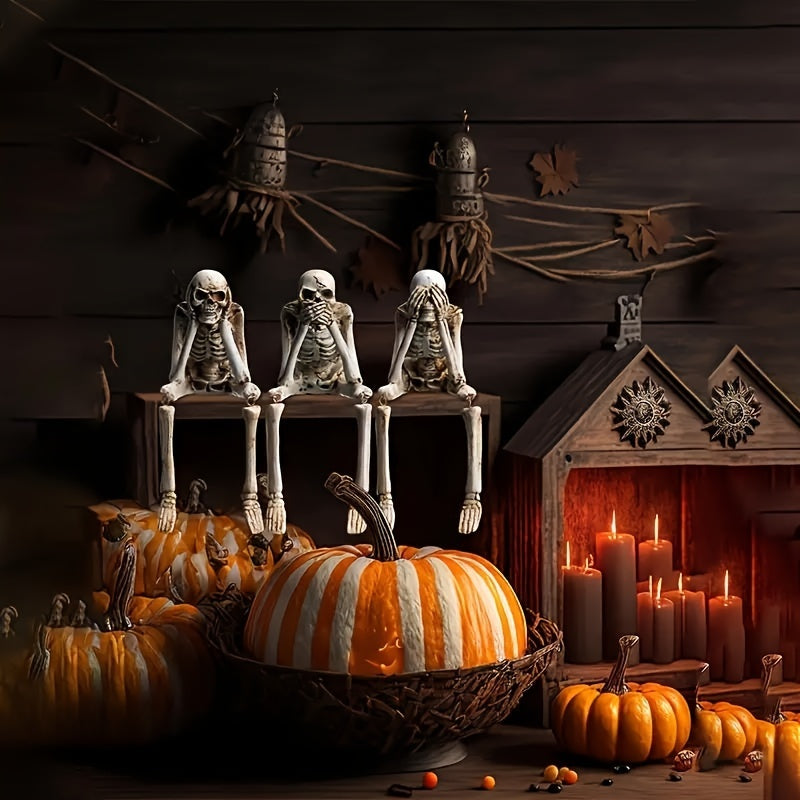 CryptSkulls | 3-piece resin skull trio – Halloween ghost decoration sculpture set