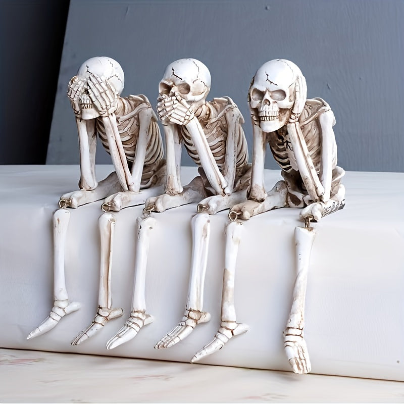 CryptSkulls | 3-piece resin skull trio – Halloween ghost decoration sculpture set