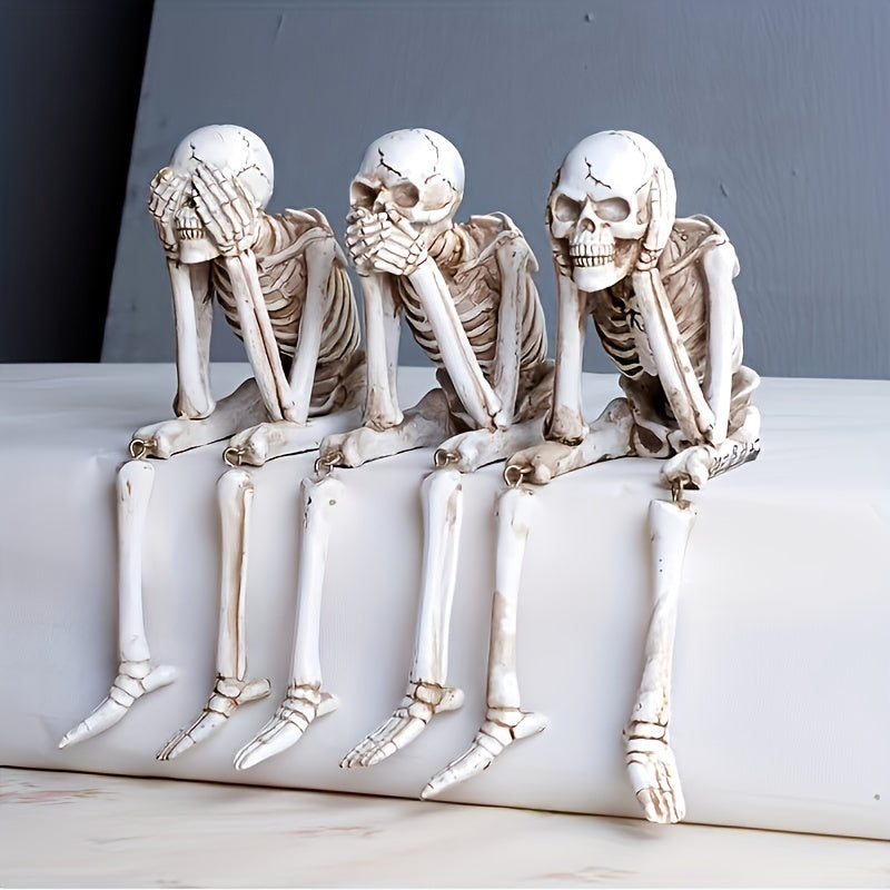 CryptSkulls | 3-piece resin skull trio – Halloween ghost decoration sculpture set