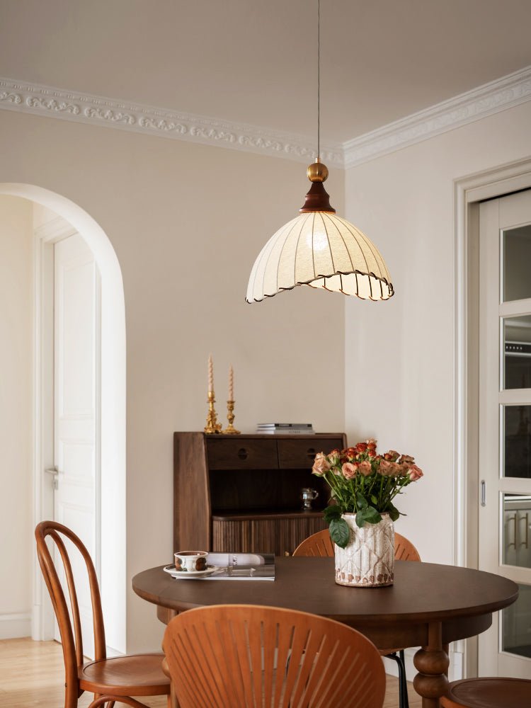 Pendant Light Fabric Shade Wooden Ceiling Lamp
