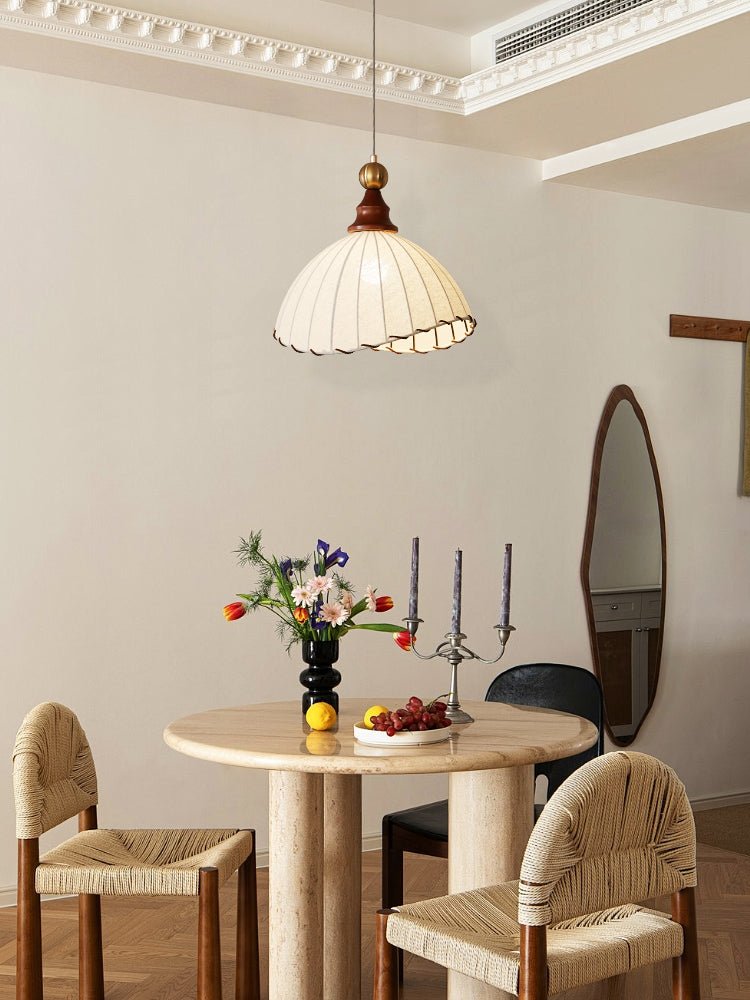 Pendant Light Fabric Shade Wooden Ceiling Lamp